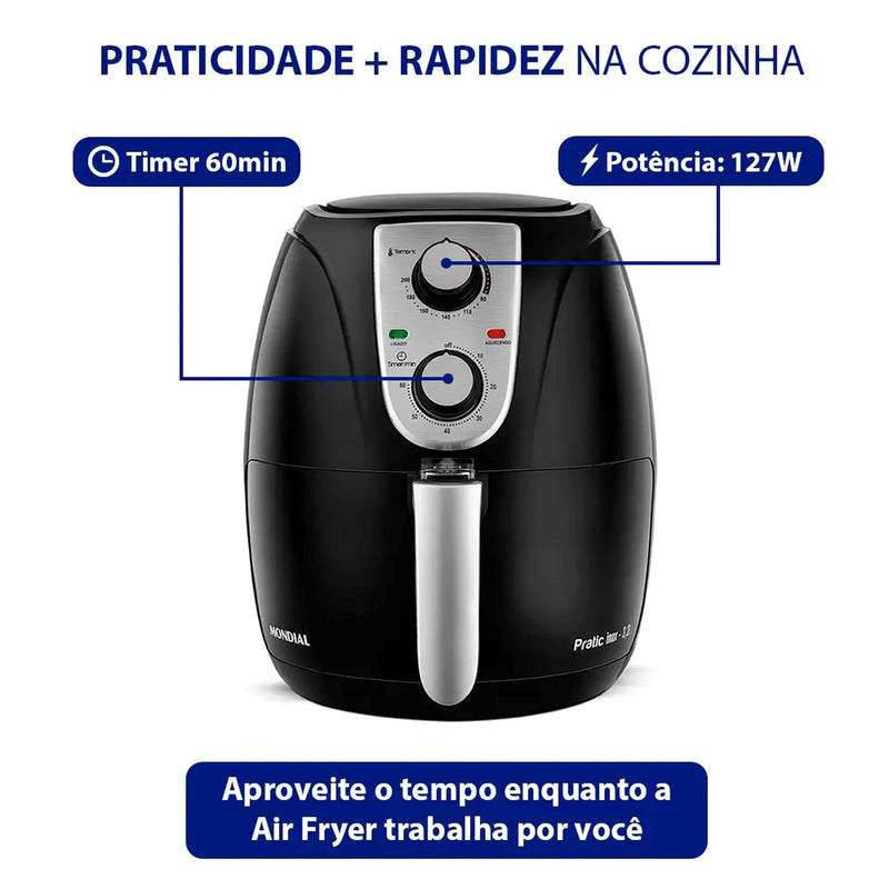 Fritadeira Elétrica sem Óleo Air Fryer Mondial AF-34 3,2L 1270W Preta
